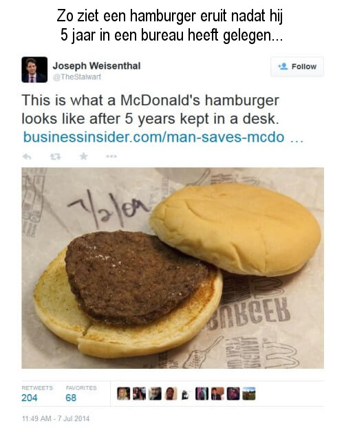 Een hamburger na 5 jaar