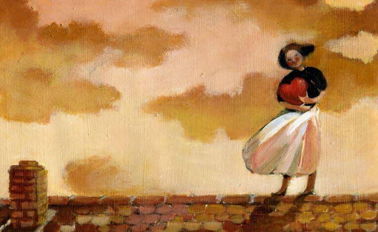 Verliefd meisje met een hart in haar handen