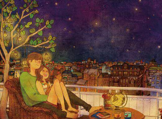 Stel kijkt naar de sterren