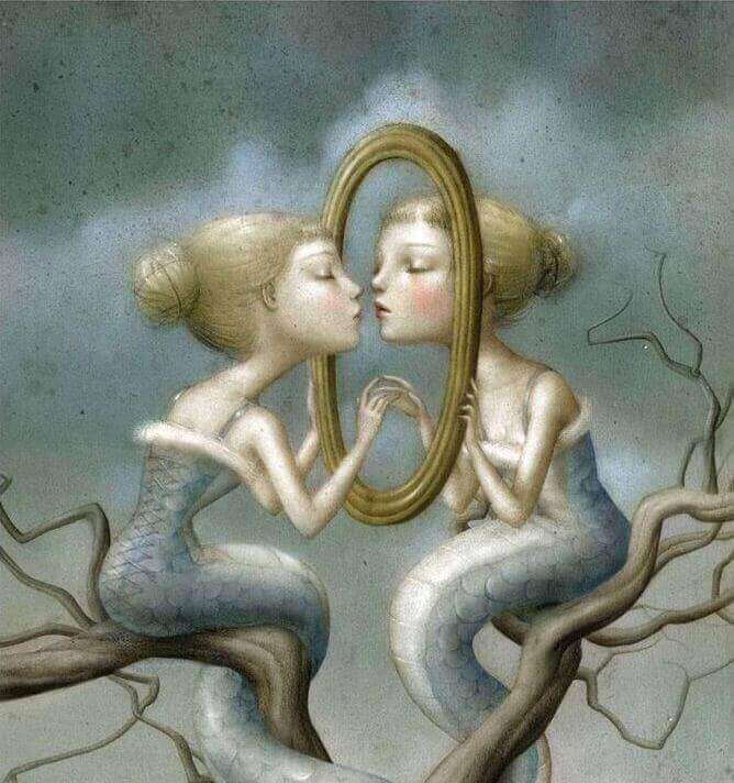tekening meisje met spiegelbeeld