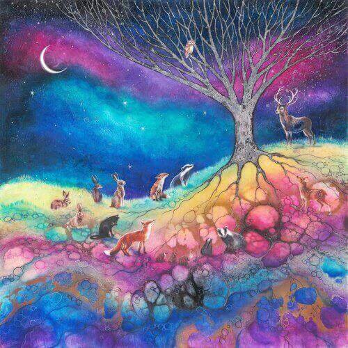 dieren luisteren naar de wijze uil