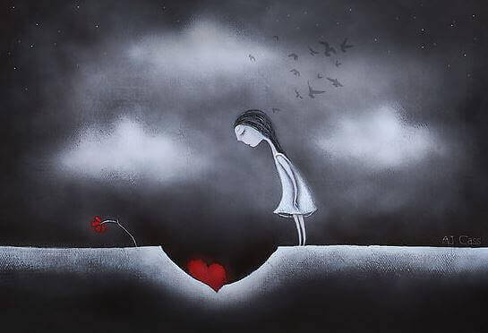 vrouw met dorre bloem