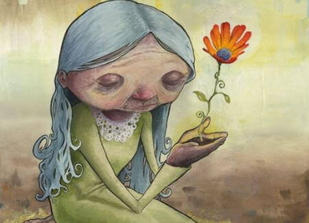 Oude Vrouw met Bloem