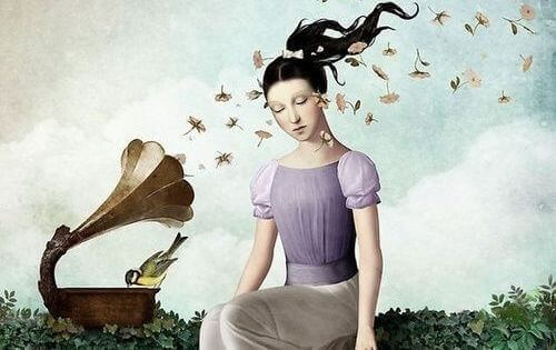 Vrouw Luistert naar Muziek