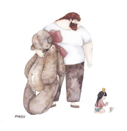 Vader en dochter met beer