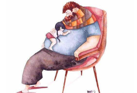 Vader met dochter op schoot