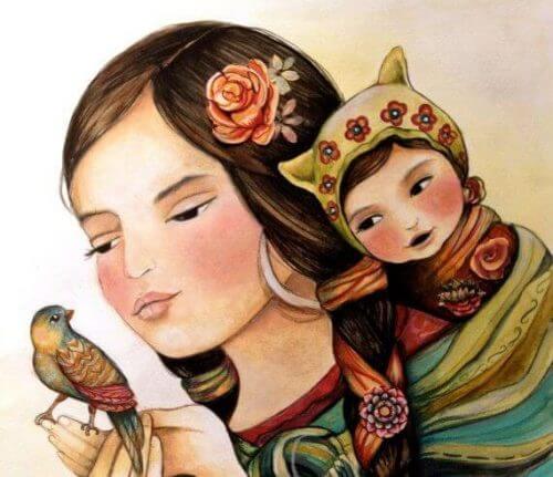 Moeder met kind in draagzak