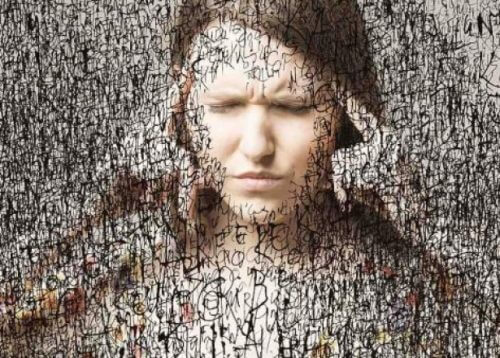 Vrouw Die Haar Oren Dichtdoet Voor Alle Gedachten Die Door Haar Hoofd Gaan