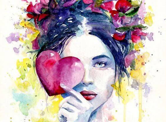 Meisje met hart voor haar oog