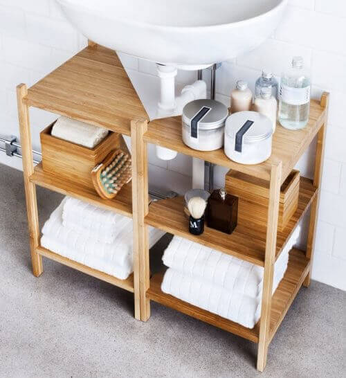 Open kastjes voor het decoreren van je badkamer