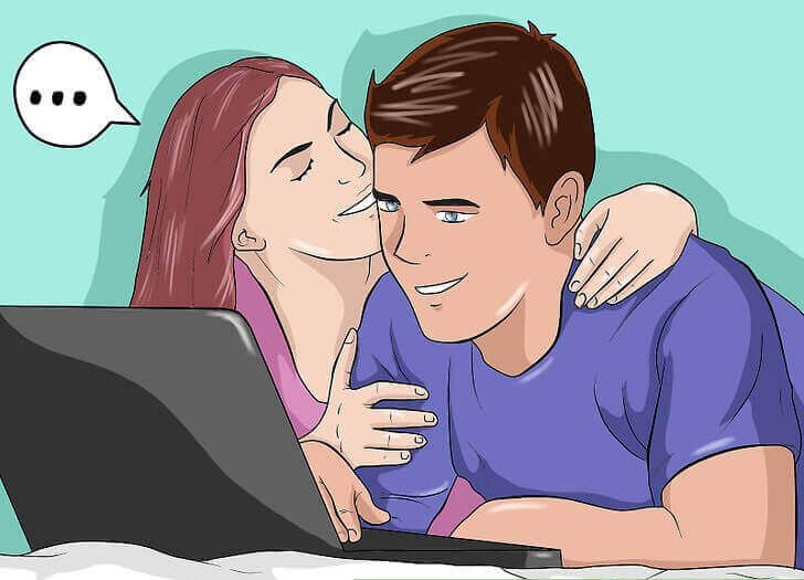 Tekening vrouw omhelst man