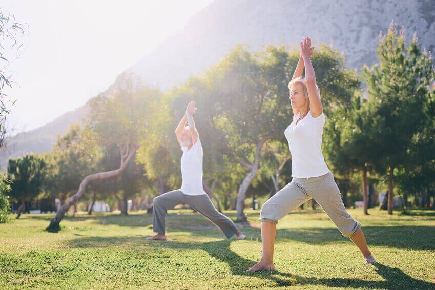 Senioren doen Tai chi in de natuur