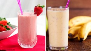 5 smoothies met aardbeien en banaan voor het ontbijt
