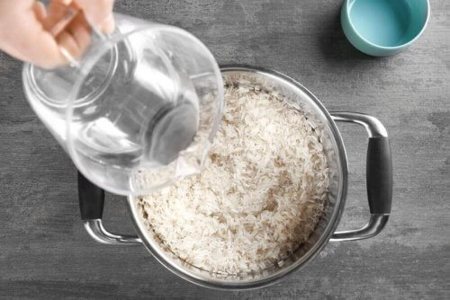 pan met rijst en water