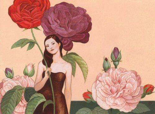 vrouw met rozen