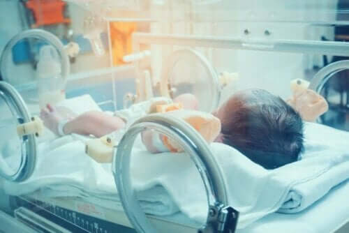 Baby in een couveuse