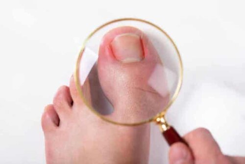 Grote teen onder een vergrootglas