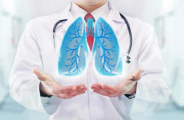Arts laat een digitaal beeld van longen zien