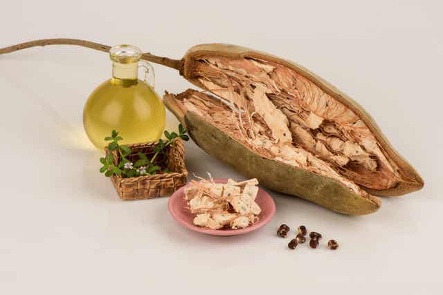 Een baobab en een flesje olie