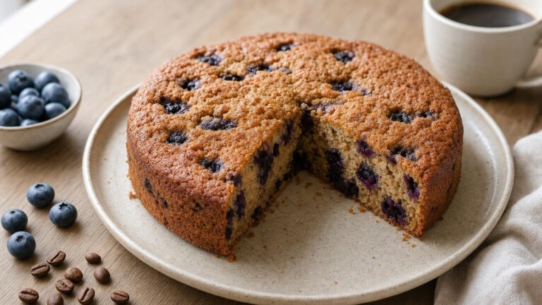 Suikervrije koffiecake met bosbessen